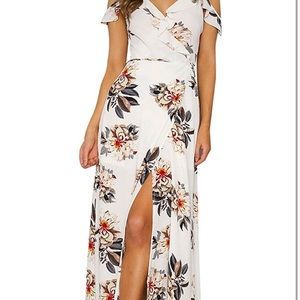 Flower PRINT COLD-SHOULDER MAXI DRESS
